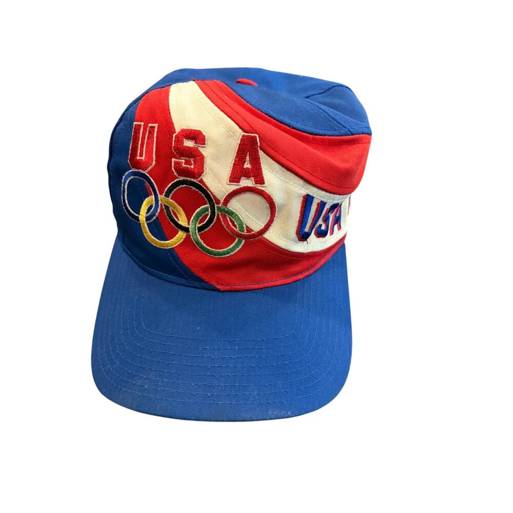 Vintage USA Olympic Team Hat Cap Snap Back Red Blue Olympics Mens Swirl 1996